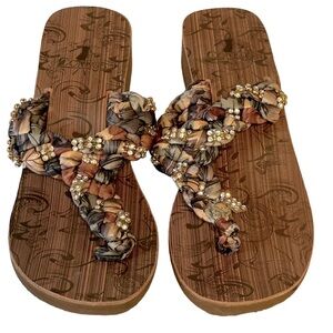 Corky’s Rhinestone Braided Wedge‎ Flip Flop Size 7-7.5